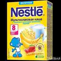 Nestle каша молочная мультизлаковая банан и кусочки земляники с 8 месяцев 220 г