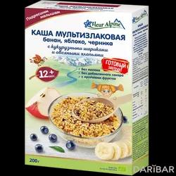 Fleur Alpine Каша Мультизлаковая Банан Яблоко Черника С Кукурузными Шариками И Овсяными Хлопьями С 12 Месяцев 200 Г в Алматы | Fleur Alpine UAB